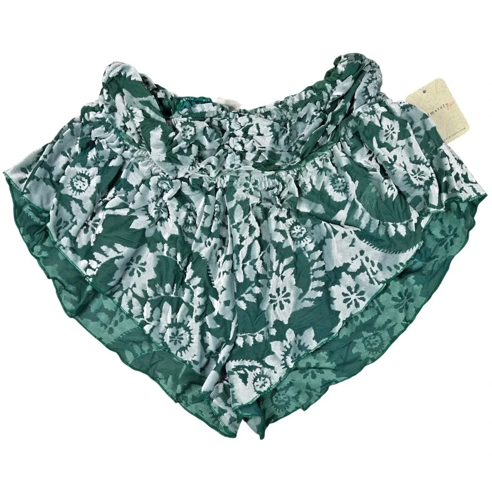 Free People Snow Angel Micro Combo Green Floral‎ Velvet Shorts XS OB2098978